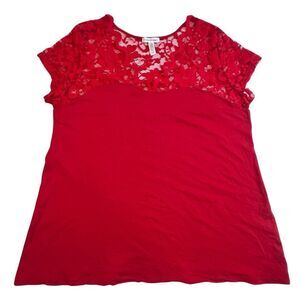 Ambiance Apparel Blouse Womens 3X Red Lacey Floral Sexy Preppy Sweetheart Top